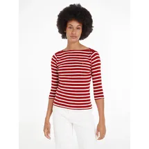 Tommy Hilfiger Damen Langarmshirt Slim U-Boot-Ausschnitt, Mehrfarbig (Breton STP/Dark Magma/Ecru), XS