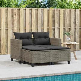 vidaXL Gartensofa 2-Sitzer mit Hockern Grau Poly Rattan