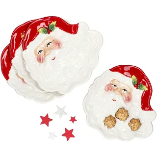 Mambocat 4x Gebäckteller Santa Servierplatte Kuchen Weihnachten Plätzchen Kekse 3D-Optik