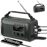 Kurbelradio 27000mAh Notfallradio mit Solar & Handkurbel, AM/FM Emergency Radio mit SOS Alarm, Bluetooth Lautsprecher & Powerbank, Taschenlampe für Camping,Outdoor (Grünes 27000mAh) (Grünes 27000mAh)