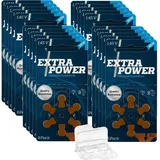 Blister Hörgerätebatterien PR41 Braun 24607 + Aufbewahrungsbox für 2 Hörgerätebatterien (10, 13, 312, 675), transparente Batteriebox für Zwei Knopfzellen bis 12 mm x 6 mm (Ø x H)