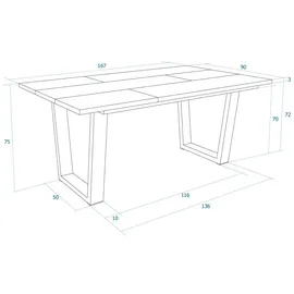 SKRAUT HOME Esszimmertisch 167 x 74 x 90 cm schwarz