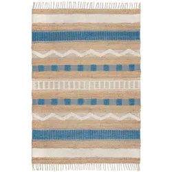 Teppich FLAIR RUGS "Medina", blau, B:160cm H:12mm L:230cm, Baumwolle, Jute, Wolle, Teppiche, Boho-Look, aus Naturfasern wie Wolle & Jute