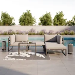 Loungegarnitur Valentina Grau Metall/Textil/Glas + Abdeckung