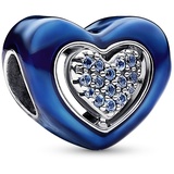 Pandora Moments Blaues Drehbares Herz Charm aus Sterling Silber mit Kristallen, Kompatibel Moments Armbändern, 792750C01