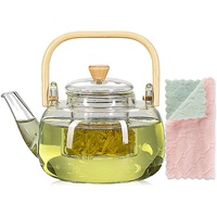 1000 ml Glas-Teekanne mit Glas-Ei, Teekanne mit Sieb für losen Tee, sicher auf dem Herd, Teekanne mit Bambusgriff