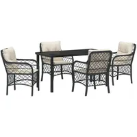 VidaXL 5-teiliges Garten-Dining-Set mit Kissen Schwarz Poly Rattan