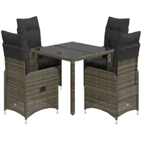 vidaXL 5-tlg Garten-Bistro-Set mit Kissen Grau Poly Rattan Modell 14