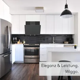 Wiggo Dunstabzugshaube 60cm kopffrei I Abluft Umluft Dunstabzug 300m3/h - LED Touch-Display 3 Stufen I Schräghaube inkl. Fettfilter & 2x Kohlefil...