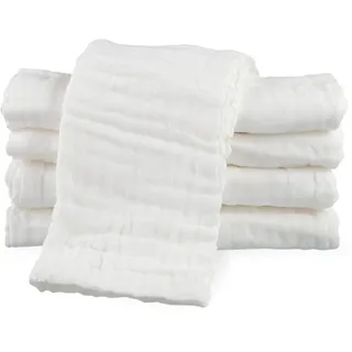Lanjue 5 Stück Spucktücher, Weiche Mulltücher 50x25 cm aus Baumwolle, 6 Lagig Saugstark Waschlappen Mullwindeln für Baby Jungen Mädchen (Weiß)
