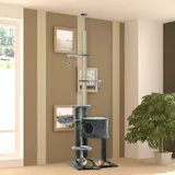 Pawhut Kratzbaum Deckenhoch Höhe 220-265 Cm Katzenbaum Mit Spielbälle, Katzenhöhle, Hängematte, Sisalstämme, Plattformen Mehrstöckiger  Katzenkratzbaum Kletterbaum Für Mittelgroße Katzen, Dunkelgrau