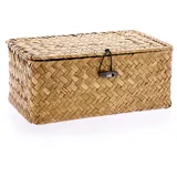 IGNPION Aufbewahrungskorb aus Seegras mit Deckel, gewebter Seegras-Schreibtischkorb, rechteckig, Badezimmer-Aufbewahrungsbox, Regale und Schreibtische, Mehrzweck-Aufbewahrungskorb (Karamell, XS)