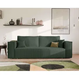 GREKPOL Schlafsofa mit Bettkasten 240x105 - Cord Grün - Sofa mit schlaffunktion - Couch mit Schlaffunktion - Sofa 3 Sitzer - Wohnzimmer Couch - Schlafcouch