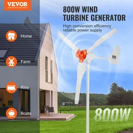 Vevor 800 W windkraftanlage 12 V Windgenerator 3-Blatt-Windkraftgenerator mit MPPT-Regler einstellbare Windrichtung und 2,5 m/s Startwindgeschwindigkeit geeignet für Zuhause Bauernhof Wohnmobile Boote