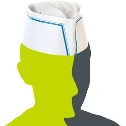 100x Schiffchen Mütze "Service" aus Papier Weiß mit blauer Zierkante Größenverstellbar Papiermütze Kochmütze