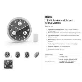 MEBUS Funkwanduhr 30 cm 13149 grau