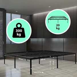 CLP Metallbett Hamlin mit Lattenrost I Stabiles Bettgestell mit Stauraum I Modernes Bett mit belastbarem schwarzem Rahmen