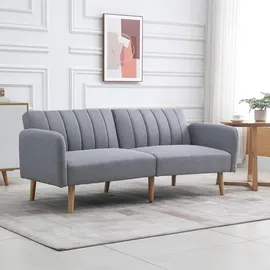 Homcom Schlafsofa, 2-Sitzer Sofa mit Schlaffunktion, Verstellbare Rückenlehne, Dick Gepolsterte Couch, Armlehne, Schlafcouch mit Holzbeine für