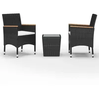 vidaXL 3-tlg Bistro-Set Poly Rattan und Hartglas Schwarz Modell 2