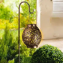 Spetebo LED Solar Ampel aus Metall in bronze - 98 x 18 cm - Deko Gartenleuchte in kalt weiß - Garten Dekobeleuchtung Wegeleuchte Beetstecker für Außen