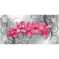 Wandbild ARTLAND "rosa Orchideen auf Ornamenten", pink (farbe bild(er): pink), B:100cm H:50cm, Bilder, als Alubild, Outdoorbild, Leinwandbild, Poster, Wandaufkleber