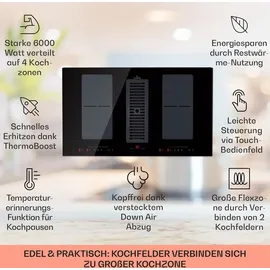 Klarstein 2-in-1 Induktionskochfeld mit Dunstabzug, Induktionskochfeld mit Abluft & Ventilator, 4-Zonen-Kochfeld, Glaskeramik-Einbauherd, Kochfeld mit Dunstabzug, Energieklasse A, 654m3/h Luftstrom