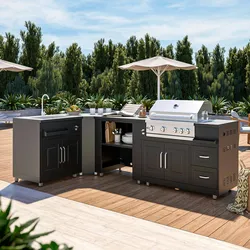 Oviala Business Outdoor-Küche Ecke 4 Elemente mit Spüle und Grill
