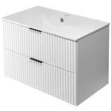3e 3xe living.com 3XE Living Badezimmerschrank,, Weiß, Schwarz, Kunststoff, 2 Schubladen, 80x57x46 cm, Badezimmer, Badezimmerschränke, Waschbeckenunterschränke