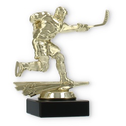 Pokal Kunststofffigur Eishockey Herren gold auf schwarzem Marmorsockel 13,8cm