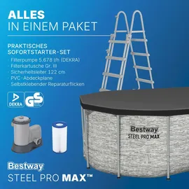 BESTWAY Power Steel Frame Pool oval Set 549 x 274 x 122 cm inkl. Filterpumpe (3-tlg.)