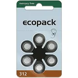Typ 312 PR41 Ecopack Hörgerätebatterien 1,45 V - Braun - 120 Stück 20 x 6er Verp...