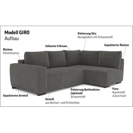 Cotta Ecksofa COTTA "Giro L-Form, Ottomane, Breite 252 cm", beige (nature), B:252cm H:86cm T:170cm, Sofas, Ecksofa, wahlweise mit Bettkasten und Trendbezug CORD
