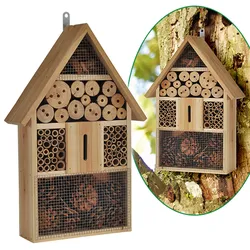 Insektenhotel mit 4 Stockwerken - Tannenholz, Bambus - 48 x 31 x 10cm - Wandaufh...