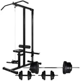 vidaXL Kraftturm mit Langhantel und Kurzhantel-Set 60,5 kg schwarz / weiß