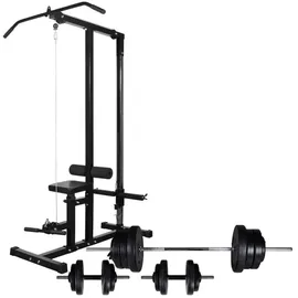 vidaXL Kraftturm mit Langhantel und Kurzhantel-Set 60,5 kg schwarz / weiß