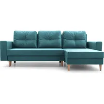 e-meubles MOEBLO Ecksofa CARL – Ottomane Links und Bettkasten universal Couch für Wohnzimmer, Schlafsofa Sofagarnitur Sofa Eckcouch L-Form Wohnlandschaft, m... - Blau