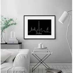 Bild QUEENCE "Dubai Skyline", schwarz (farbe rahmen: schwarz, farbe bild(er): schwarz), B:40cm H:30cm, Acrylglas, Papier, Holz, Bilder, HD Premium Poster-Druck inkl. Holzrahmen