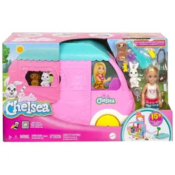 Mattel HNH90 - Barbie Chelsea - Spielfahrzeug mit Zubehör, 2 in 1 Camper