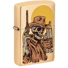 Zippo Sturmfeuerzeug - Wild West Skeleton, Brushed Brass, Color Image - Nachfüllbar - Wiederverwendbar - Windfestes Design - Geschenkbox - Made in USA