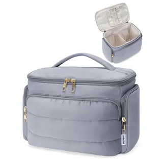 WANDF Reise Kulturbeutel Kulturtasche Damen, Große Weit Geöffnete Kosmetiktasche mit Griff, Kosmetikkoffer Make-up-Organizer für Toilettenartikel, Kosmetika, Accessoires, Essentials (Dunstblau)
