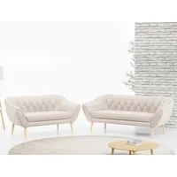 MKS MÖBEL Sofa PIRS 3 2, Set, zwei Sofas, T30-Schaum, Holzbeine, Skandinavischer Stil, Gesteppte Polsterung, Moderne Sofa Set 3 + 2 beige
