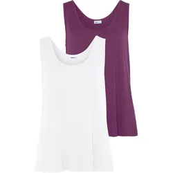 Tanktop BEACHTIME, Damen, Gr. 32/34, lila (lila, weiß), Jersey, Obermaterial: 100% Viskose. Obermaterial 2: 100% Viskose, unifarben, casual, figurumspielend hüftlang, Rundhals, ohne Ärmel, Tops, aus Viskose, lockere Passform, Basic