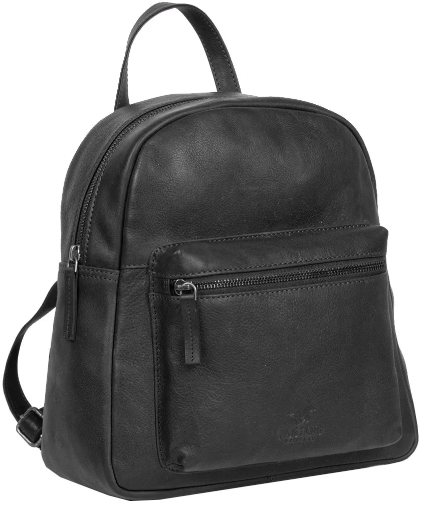 Cityrucksack MUSTANG "Memphis backpack round" Gr. B/H/T: 26 cm x 12 cm x 30 cm, schwarz Rucksäcke Reißverschluss-Rückfach