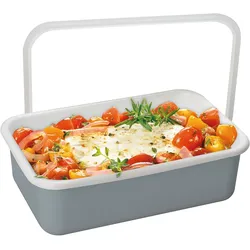 Frischhaltedose HONEYWARE "Color Line", grau, B:12cm H:6cm L:18cm, Emaille, Kunststoff, Lebensmittelaufbewahrungsbehälter, geeignet zum Kochen, Backen, Servieren, Aufbewahren und Einfrieren