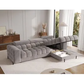 moeblo Polsterecke, Eckcouch Wohnlandschaft Sofa mit Ottomane Eckgarnitur - Ecksofa Neviro R - Grau (Aura 04) - Grau