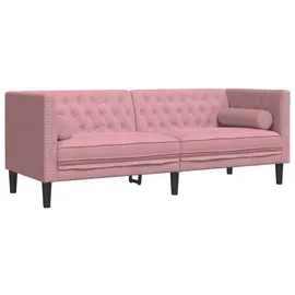 vidaXL Chesterfield-Sofa mit Nackenrollen 3-Sitzer Rosa Samt