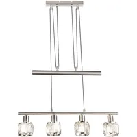 LED Hängeleuchte Pendelleuchte Deckenlampe Metall Nickel matt höhenverstellbar Glaskristalle L 160 cm