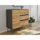 magnolia home Sideboard Kommode Altan 100cm Greifraum 3 SoftClose 1 Tür Grafit/Eiche Front