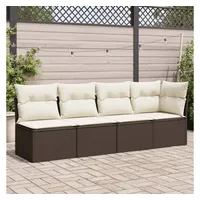 vidaXL Gartensofa mit Kissen 4-Sitzer Braun Poly Rattan