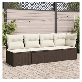 vidaXL Gartensofa mit Kissen 4-Sitzer Braun Poly Rattan